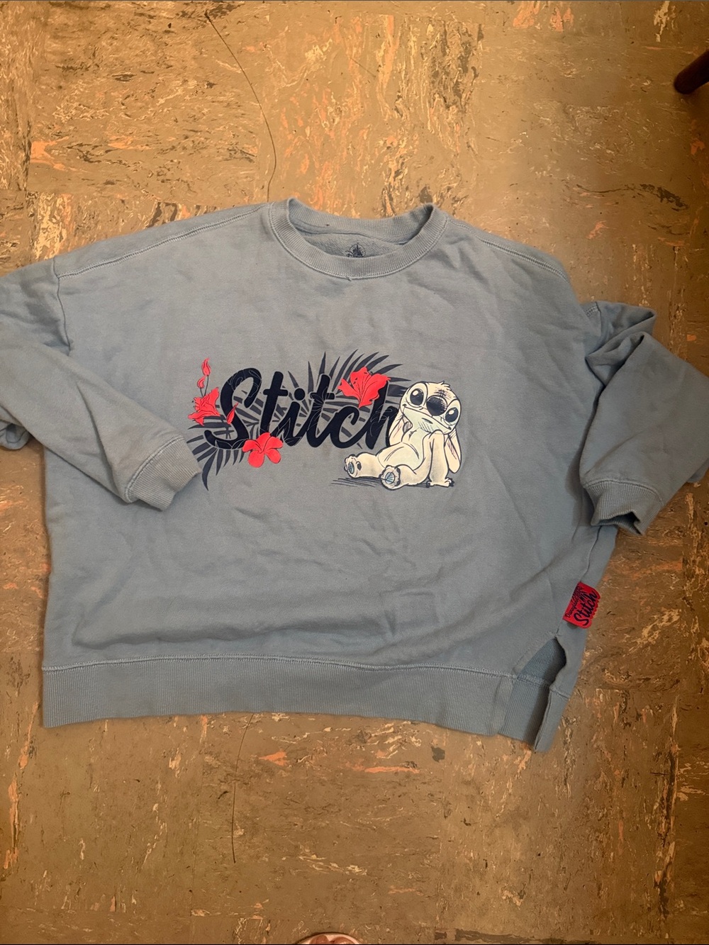 Disney Light Blue Stitch Crewneck Sweatshirt with Floral Graphic